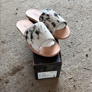 Cowhide Slide Mules in Black & White - Women